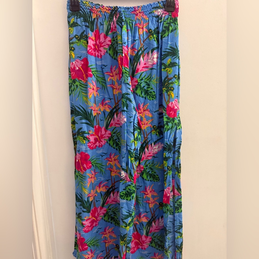 Tropical Floral Blue Maxi Pants
